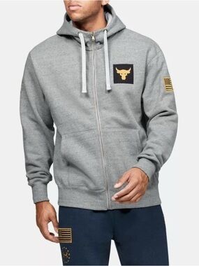 Under Armour Project Rock USA Flag Veterans Fleece Zip Pullover Black Gold